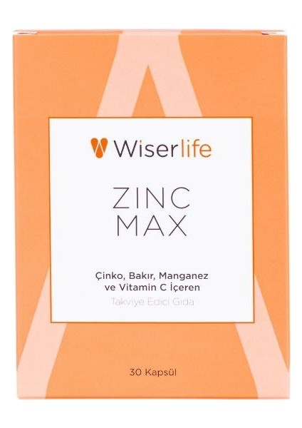 Zinc Max Çinko, Bakır, Manganez ve Vitamin C Içeren Takviye Edici Gıda 30 Kapsül