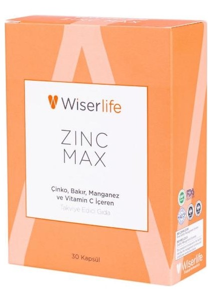 Zinc Max Çinko, Bakır, Manganez ve Vitamin C Içeren Takviye Edici Gıda 30 Kapsül