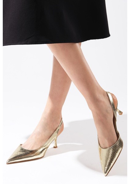 Clarice Altın Renk Yılan Derisi Desenli Kadın Topuklu Ayakkabı fiyatları