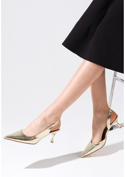 Clarice Altın Renk Yılan Derisi Desenli Kadın Topuklu Ayakkabı indirimleri