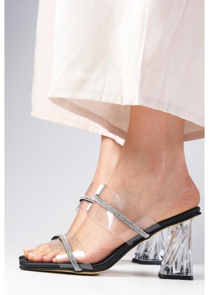 Latoya Siyah Renk Taşlı Şeffaf Kadın Topuklu Terlik fiyatları