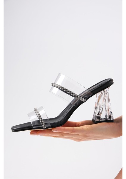 Latoya Siyah Renk Taşlı Şeffaf Kadın Topuklu Terlik modelleri