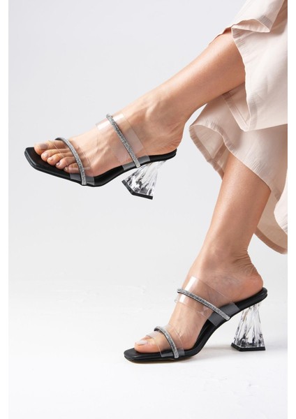 Latoya Siyah Renk Taşlı Şeffaf Kadın Topuklu Terlik fırsatları