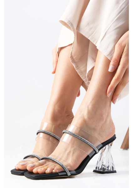 Latoya Siyah Renk Taşlı Şeffaf Kadın Topuklu Terlik indirimleri