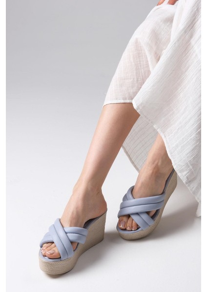 Leticia Mavi Renk Hasır Tabanlı Dolgu Topuk Kadın Terlik indirimleri