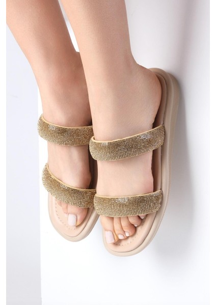 Regina Ten Rengi Çift Bantlı Taşlı Kadın Düz Terlik indirimleri