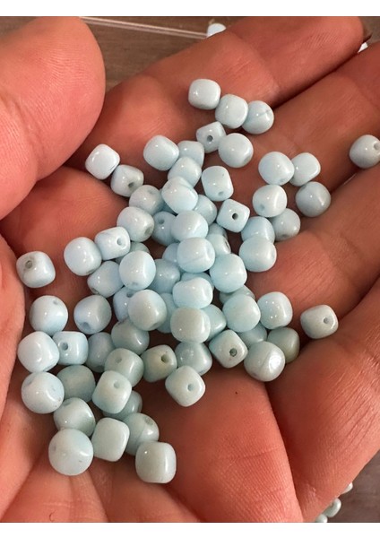 7 mm 50 Adet Kristal Küp Takı Boncuğu Gök Mavisi