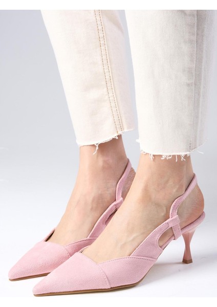 Megan Pudra Renk Sivri Burunlu Arkası Açık Kalın Topuklu Ayakkabı indirimleri