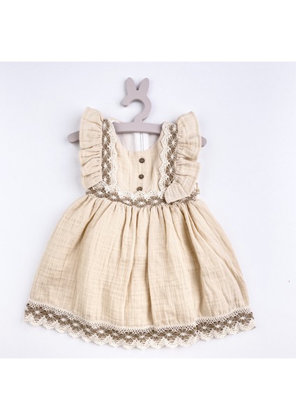 Bebek % Çocuk Fırfırlı Bej Elbise