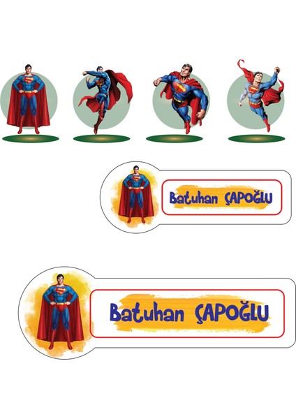 Okul Etiketi Kalem Defter Etiketi, Supermen V2 Etiketi - 194 Adet Kuşe Sticker