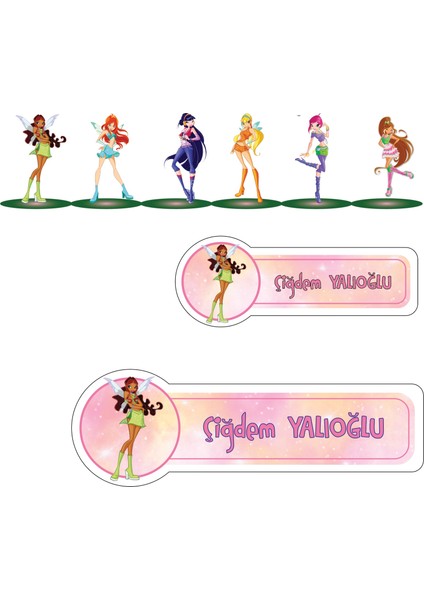 Okul Etiketi Kalem Defter Etiketi, Winx Karakterleri Etiketi - 194 Adet Kuşe Sticker