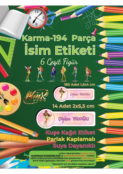 Okul Etiketi Kalem Defter Etiketi, Winx Karakterleri Etiketi - 194 Adet Kuşe Sticker fiyatları
