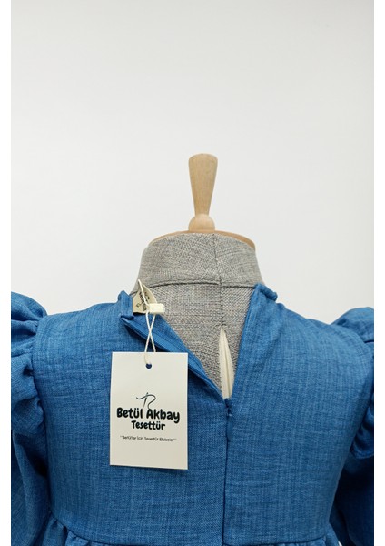 Kız Çocuk Tesettür Elbise Asude Model Mavi modelleri