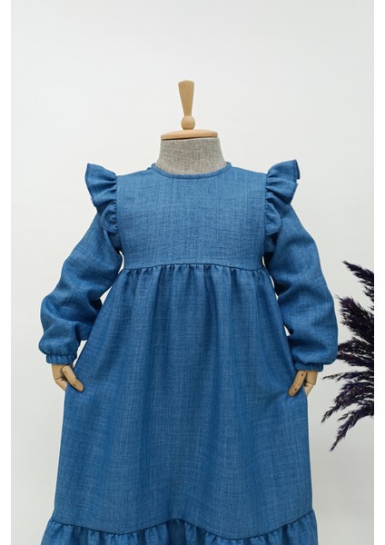 Kız Çocuk Tesettür Elbise Asude Model Mavi fırsatları