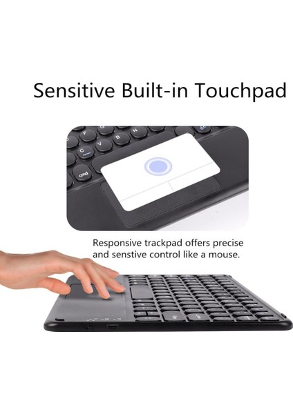 Vorcom Sx Pro 10.1" Uyumlu Kablosuz Bluetooth Şarjlı Touchpad'li Q Klavye - Siyah