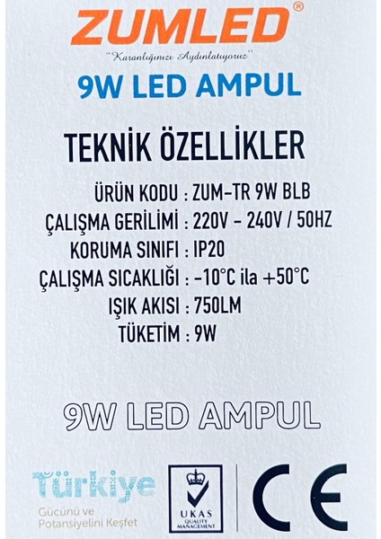 9W Beyaz LED Ampul