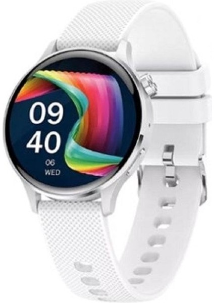 Tekno Trust 42 mm Gt3 Mini Akıllı Saat Yuvarlak Ekran Gt3 Mini Bayan Saati Ekstra Deri Kordon (Beyaz) Siyah Ith