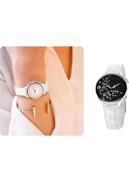Tekno Trust 42 mm Gt3 Mini Akıllı Saat Yuvarlak Ekran Gt3 Mini Bayan Saati Ekstra Deri Kordon (Beyaz) Siyah Ith