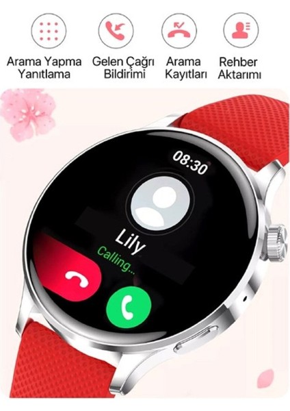 Tekno Trust 42 mm Gt3 Mini Akıllı Saat Yuvarlak Ekran Gt3 Mini Bayan Saati Ekstra Deri Kordon (Beyaz) Siyah Ith
