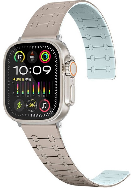 Apple Watch 44 mm Için Çizgili Desenli Çift Renkli Mıknatıslı Silikon Kayış-Kordon KRD-111