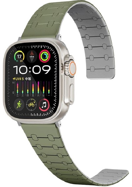 Apple Watch 44 mm Için Çizgili Desenli Çift Renkli Mıknatıslı Silikon Kayış-Kordon KRD-111