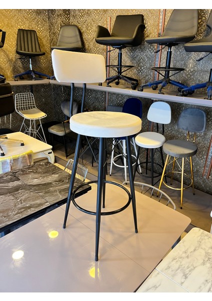 Yeni, Mila Beyaz Babyface Kumaş Bar Sandalyesi.75 cm Oturum Yüksekliği