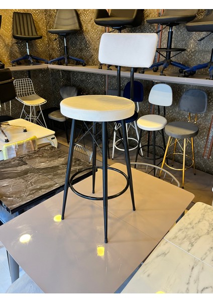 Yeni, Mila Beyaz Babyface Kumaş Bar Sandalyesi.75 cm Oturum Yüksekliği