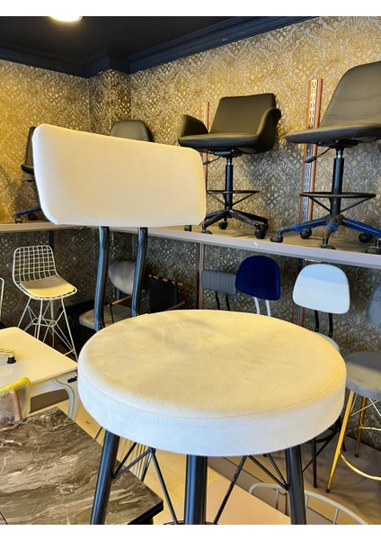 Yeni, Mila Beyaz Babyface Kumaş Bar Sandalyesi.75 cm Oturum Yüksekliği