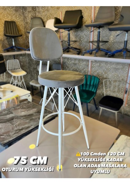 Yeni Dolce Bar Sandalyesi Gri Babyface Kumaş.75 cm Oturum Yüksekliği.