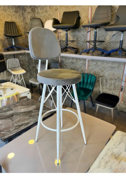 Yeni Dolce Bar Sandalyesi Gri Babyface Kumaş.75 cm Oturum Yüksekliği.