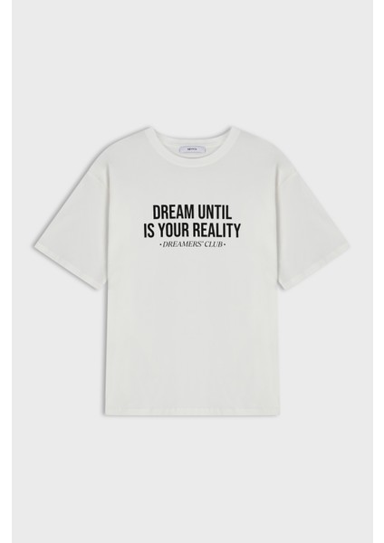 Baskılı Pamuk Oversize Unisex T-Shirt Dreamers Club Yazılı T-Shirt Boyfriend