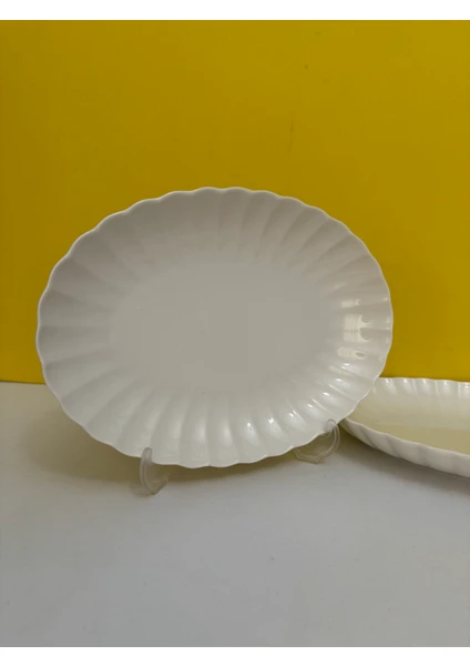 Kütahya Porselen Midye Model Bone Luz Form 24 cm Kayık Tabak 2 Li