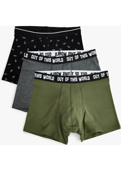 3'lü Boxer Seti Slogan Baskılı Çok Renkli Pamuklu fiyatları