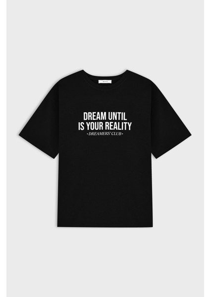 Baskılı Pamuk Oversize Unisex T-Shirt Dreamers Club Yazılı T-Shirt Boyfriend