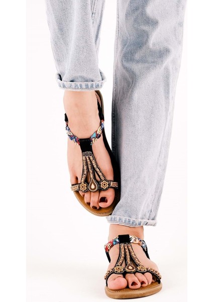 Feles Düz Taban Fular Detaylı Kadın Sandalet