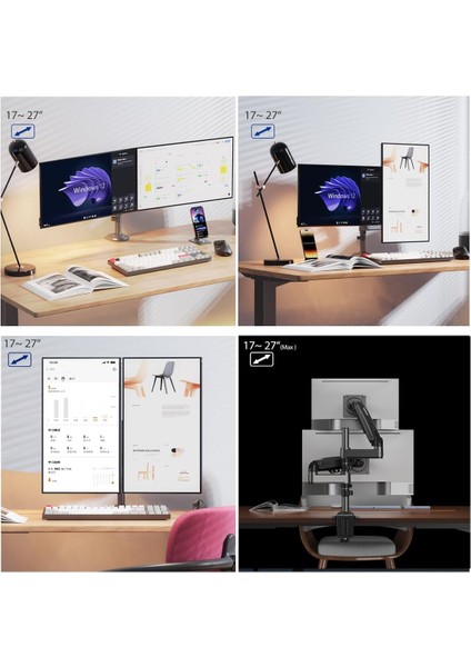 Nb H180 Çift Kol Amortisörlü Profosyonel Monitör Standı