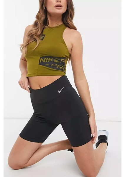 One High Rise 7 Inch Tight Shorts Yüksek Belli 2 Cepli Kadın Biker Tayt Şort Siyah