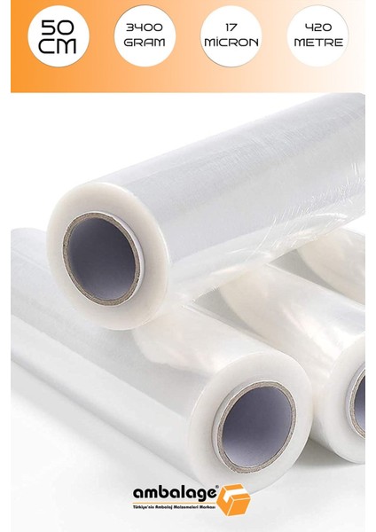 Palet Streç Film 17 Micron 50 cm x 420 Metre 3400 gr