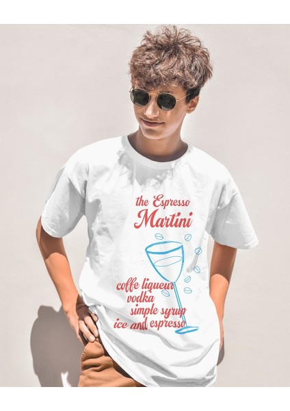 Espresso Martini Kokteyl Tasarım Relaxed Fit Erkek Önü Baskılı Tişört