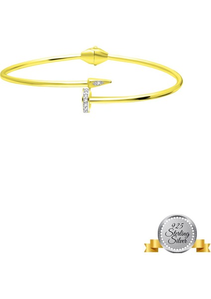 925 Ayar Gümüş Zirkon Taşlı Çivi Cartier Ayarlanabilir Gümüş Bileklik