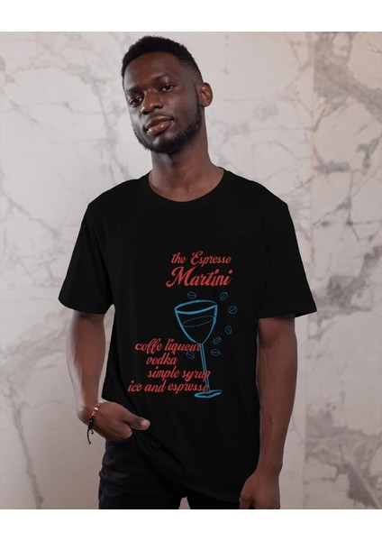 Espresso Martini Kokteyl Tasarım Relaxed Fit Erkek Önü Baskılı Tişört fiyatları