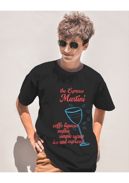 Espresso Martini Kokteyl Tasarım Relaxed Fit Erkek Önü Baskılı Tişört modelleri