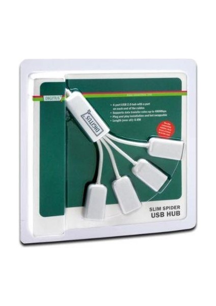 DA-70216 Digitus 4 Port USB 2.0 Hub, Kablo Formunda, Plastik