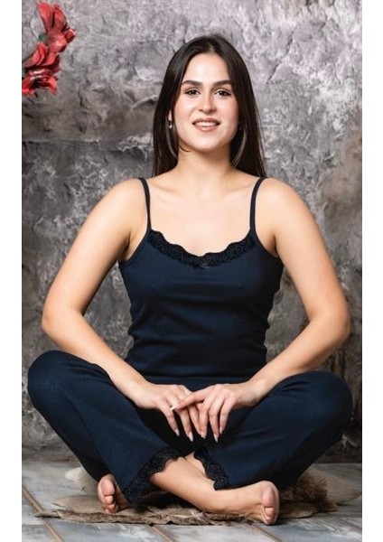 Kadın Ip Askılı Pamuk Pijama Takımı