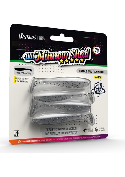 Ulti Baits Minnow Shad Silikon Balık Yem 70MM 1,6gr 4 Adet