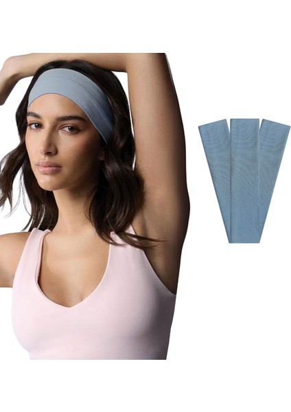 3'lü Pamuklu Esnek Yoga Bandana Koşu Saç Bantları Gym Pilates Saç Bandı - Makyaj Yüz Yıkama Saç Aksesuarları - 3'lü Sporcu Saç Bandı Seti Açık Mavi