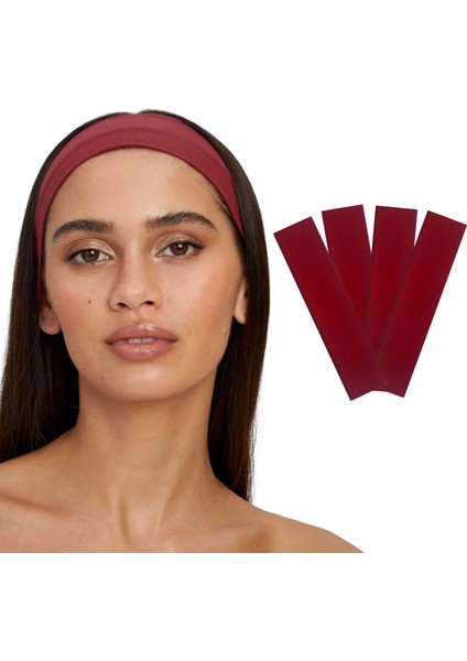 4'lü Spor Saç Bantları - Elastik Kaymaz İnce Saç Ter Kafa Bandı Bandana, Kadın & Erkek Koşu Fitness Yoga Pilates Makyaj Yüz Yıkama Atletik Egzersiz 4'lü Saç Bandı Seti Bordo