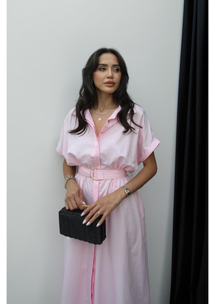 Açık Pembe Solaro Kemerli Elbise