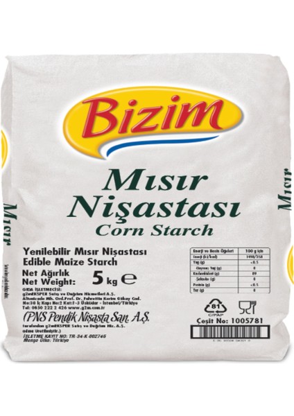 - Nişasta Misir (1 x 5 kg) Bizim Mutfak 328107