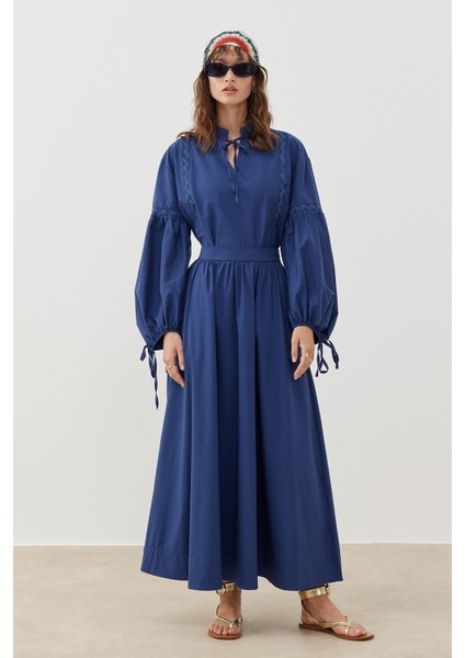 Poplin Volume Etek - Indigo